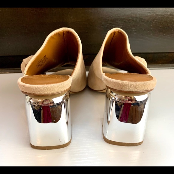 H HALSTON Nude Suede Mirrored Block Heel Slides - Picture 5 of 8